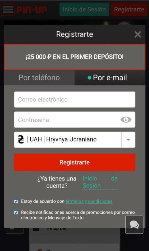 registrarse en la aplicación del casino